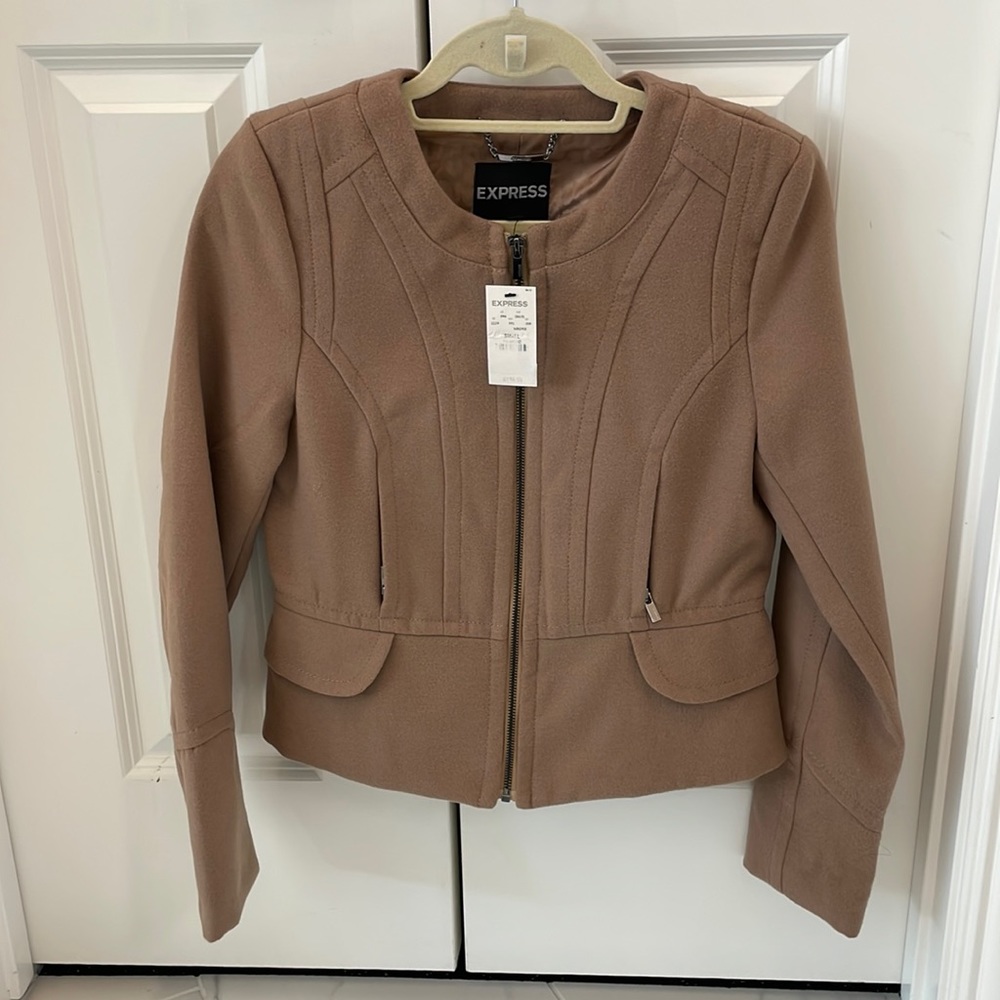 Express Women’s Wool like Coat Jacket Dark Tan Size Small NWT